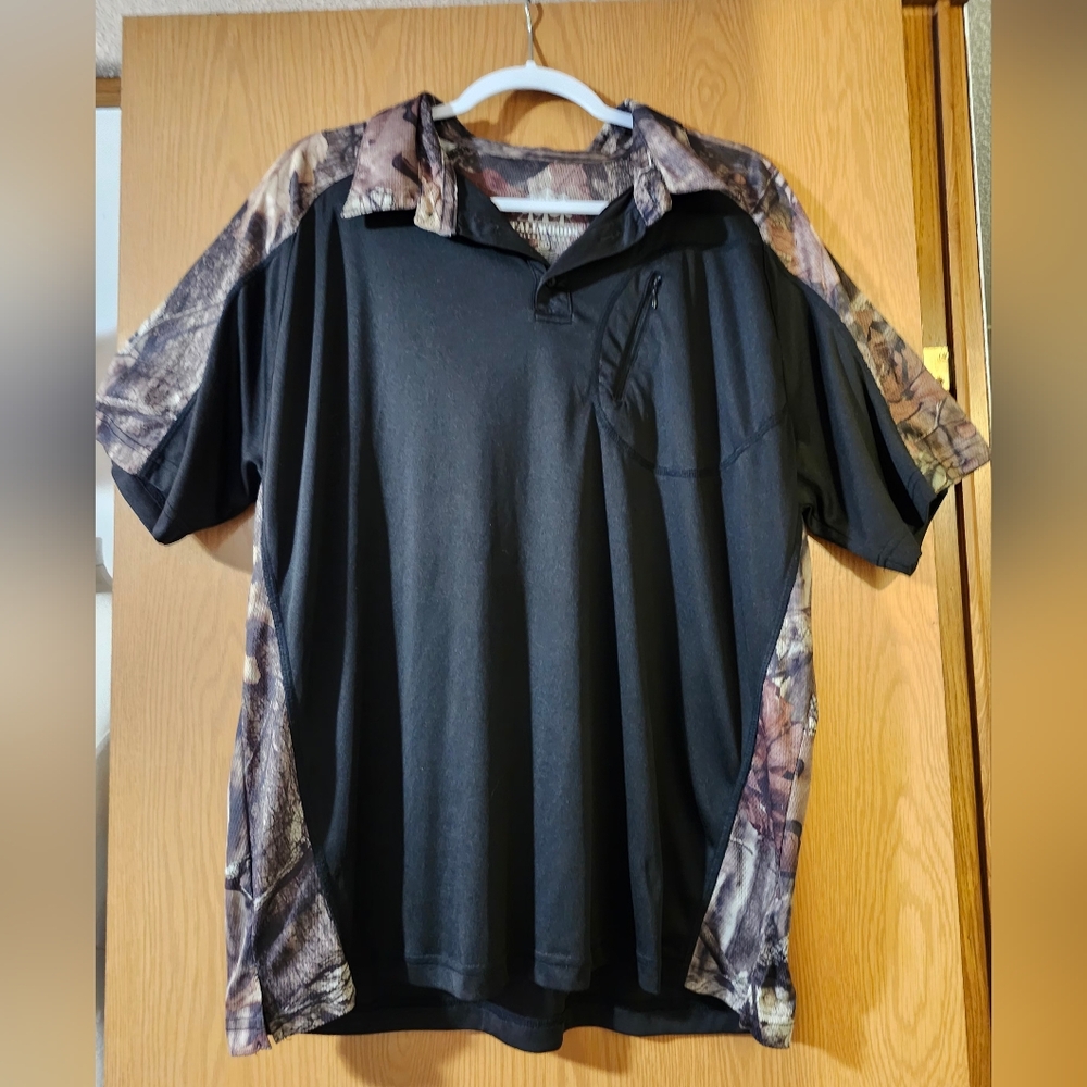 Men's Black and Camouflage Polo Shirt